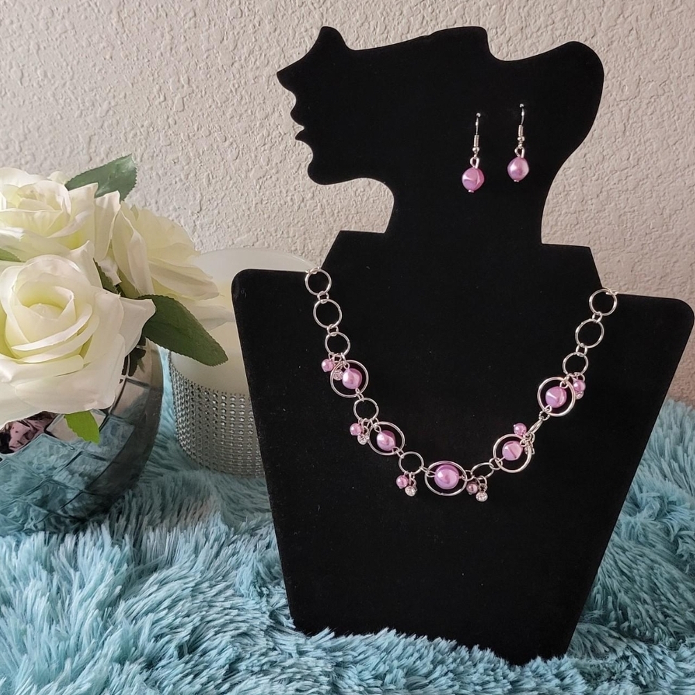 Pink and Silver Floral Statement Necklace